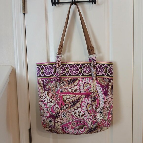 Vera Bradley VERA Bag Tote Shopper Piccadilly Pink Paisley RETIRED print - Picture 1 of 8